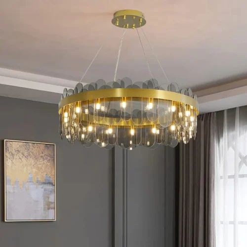 Luxury Gold Metal Adjustable Grey Glass Chandelier (400mm)
