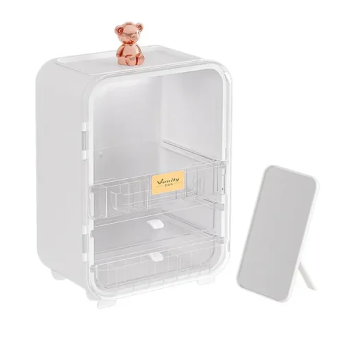 Clear View Cosmetic Organizer With Mirror & LED